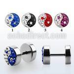ipmcyy polished 316l steel fake plug w multi crystal ying yang
