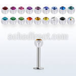 lbajb4 steel labret w a 4mm bio flex ball w bezel set crystal