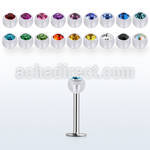 lbajb4s steel labret w a 4mm bio flex ball w bezel set crystal