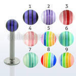 lbbd3 316l steel labret with 3mm acrylic striped bead ball