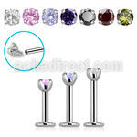 lbcz3in internally threaded steel labret w a upper 3mm cz stone