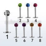 lbdxj 16g 316l steel labret with 3mm colored acrylic ball