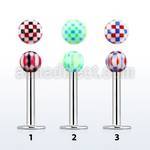 lbdxu steel labret w a 3mm acrylic ball w checker pattern