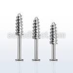 lbescw 316l steel labret with a screw threading tip upper part
