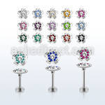 lbfw2c steel labret w a crystal flower upper part