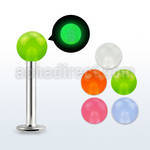 lbgl 316l steel labret w 5mm glow in the dark acrylic ball
