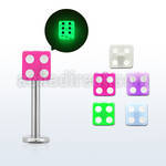 lbgldi 316l steel labret with 5mm glow in the dark acrylic dice