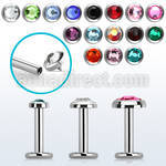 lbifb steel internally threaded labret w crystal flat head