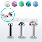 lbio steel internally threaded labret syntetic opal flat head