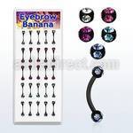 lbnkc3 display of 16g anodized eyebrow bananas with 3mm ball