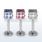 lbsdc4 316l steel labret with 4mm multi crystal dice