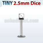 lbsdi25 316l steel labret with a tiny 2 5mm dice