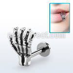 lbskhd 316l steel labret with casted 316l steel skeleton hand