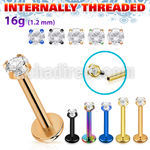 lbtczin pvd plated steel labret 16g prong set cz internal