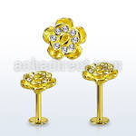 lbtfw2c gold 316l steel labret, 16g w crystal flower upper part