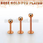 lbttc3 rose gold plated steel labret w 3mm jewel ball
