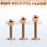 lbttc4 rose gold pvd plated steel labret, 14g w 4mm jewel ball