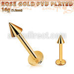 lbttcn3 rose gold pvd plated 316l steel labret, w a 3mm cone
