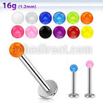 lbuvb3 16g 316l steel labret with 3mm acrylic uv ball