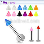 lbuvcn3 16g 316l steel labret with 3mm acrylic uv cone