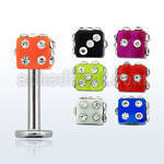 lbuvdic 316l steel labret with 4mm acrylic multicrystal uv dice