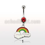 mcd383 316l steel belly banana w dangling painted rainbow
