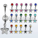 mcd398 316l steel belly banana with jewel ball dangling star