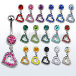 mcd402 316l steel belly banana with jewel ball crystal heart