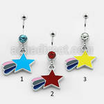 mcd410 316l steel belly banana w dangling painted falling star