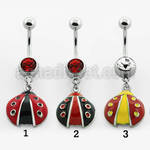 mcd411 316l steel belly banana w jewel ball painted ladybug