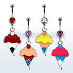 mcd412 316l steel belly banana w painted ice cream cone dangle