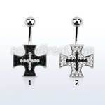 mcd419b steel belly banana w two color multi crystal iron cross