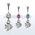 mcd445 316l steel belly banana with jewel ball dangling fish