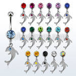 mcd446 316l steel belly banana with dolphin w crystal eye
