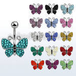 mcd448b steel belly banana w a butterfly design w ferido crystal