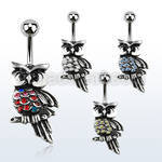 mcd452 316l steel belly banana with a black owl with crystals