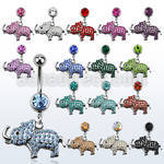 mcd457 belly banana w a dangling crystal studded baby elephant