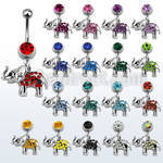 mcd467 316l steel belly banana w jewel ball crystal elephant