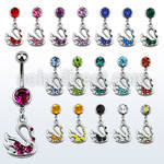 mcd472 316l steel belly banana with jewel ball crystal swan