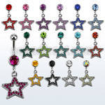 mcd488 316l steel belly banana w dangling crystal studded star