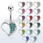 mcd494 steel belly banana w lower heart shape studded w crystal