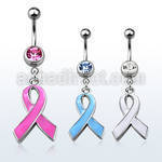 mcd501 316l steel belly banana with jewel ball painted ribbon