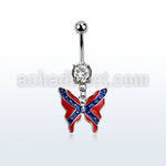 mcd506x cz belly banana w dangling butterly in confederate color