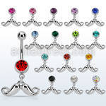 mcd519 steel belly banana w dangling happy mustache design