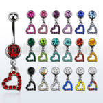 mcd542 316l steel belly banana w crystal studded heart design