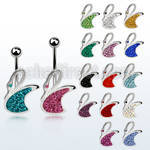 mcd549 steel belly banana w swan shape w ferido glued crystals