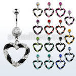 mcd551 steel belly banana w dangling heart black crystal