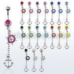 mcd567x 316l steel belly banana w crystal wheel anchor dangle