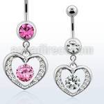 mcd571 316l steel belly banana with round cz in heart