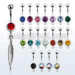 mcd583 316l steel belly banana w jewel ball dangling feather